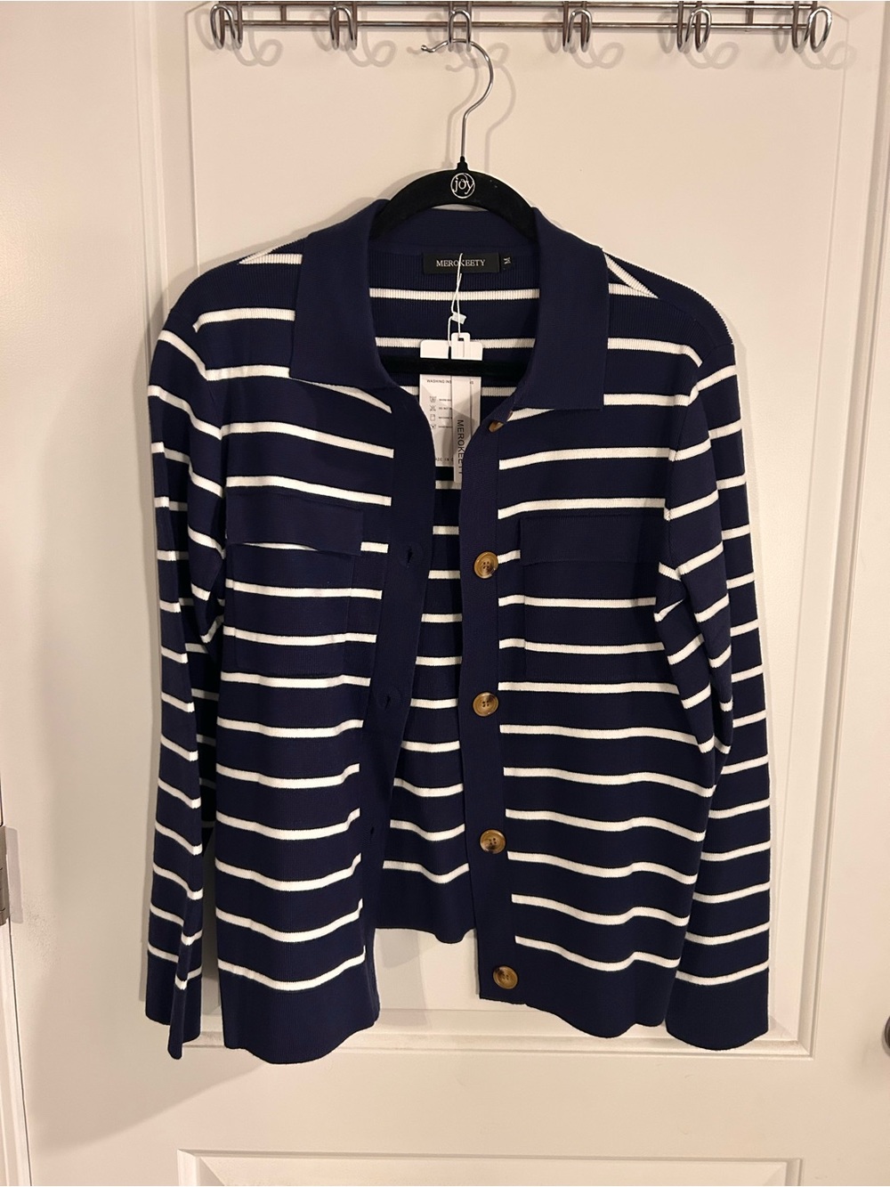 Merokeety Navy & White Striped Knit Top